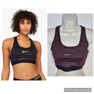 Womens Nike Classic Sports Bra Dri Fit Metallic Gold Dots Gym Workout Run Size M